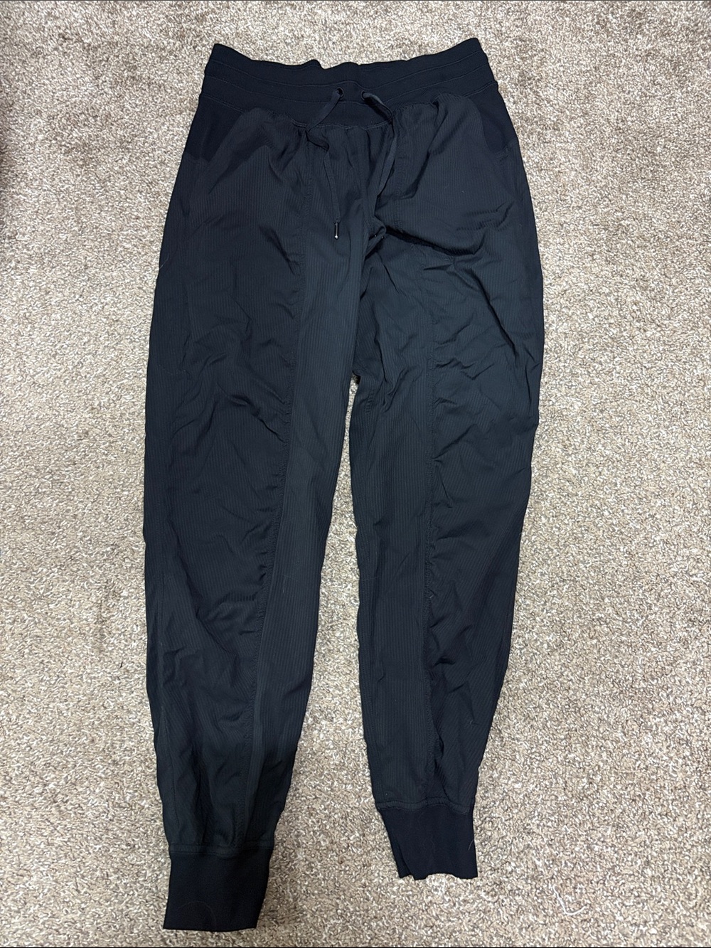 Women’s Black Ribbed Jogger Pants - Casual Drawstring Waist